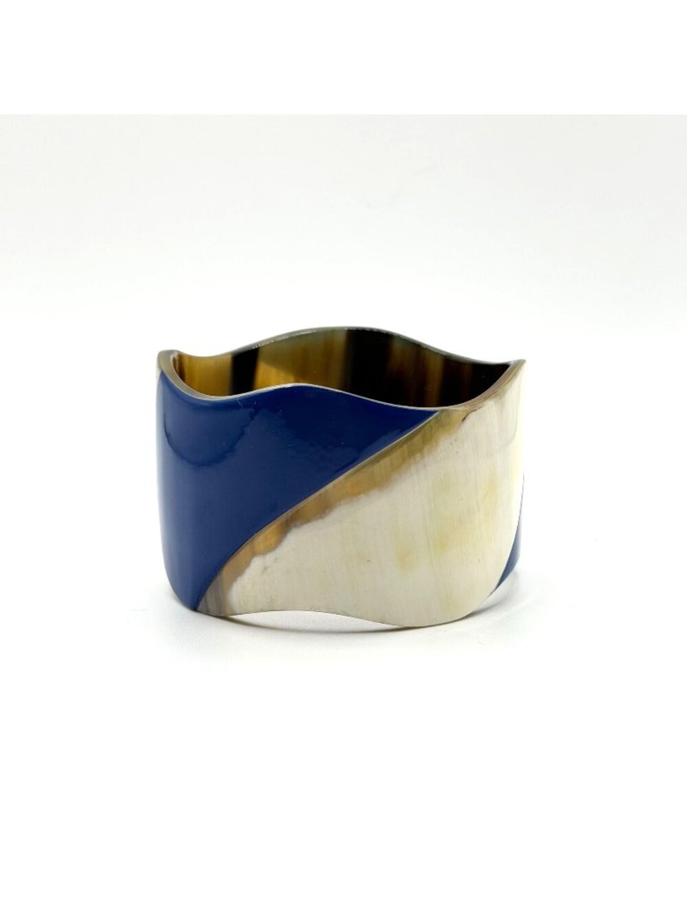 Buffalo Horn Wave Cuff Bracelet With Polished Blue